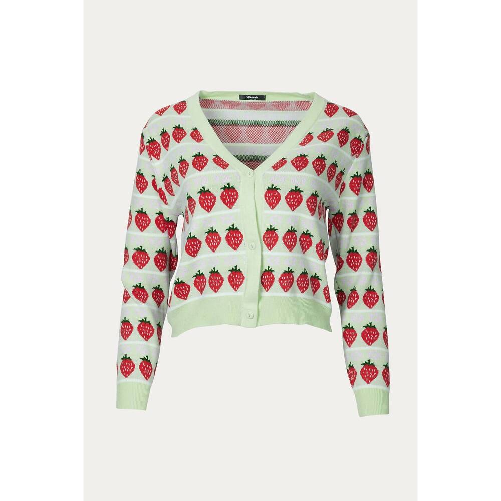 NEW MOTEL ROCKS cropped retro strawberry cardigan in green